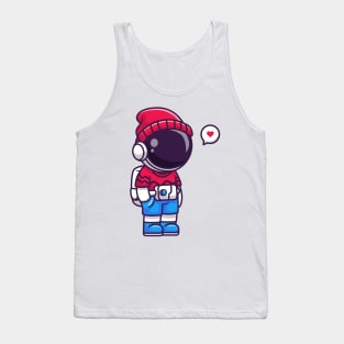 Cute Cool Astronaut Wearing Beanie Hat Cartoon Tank Top